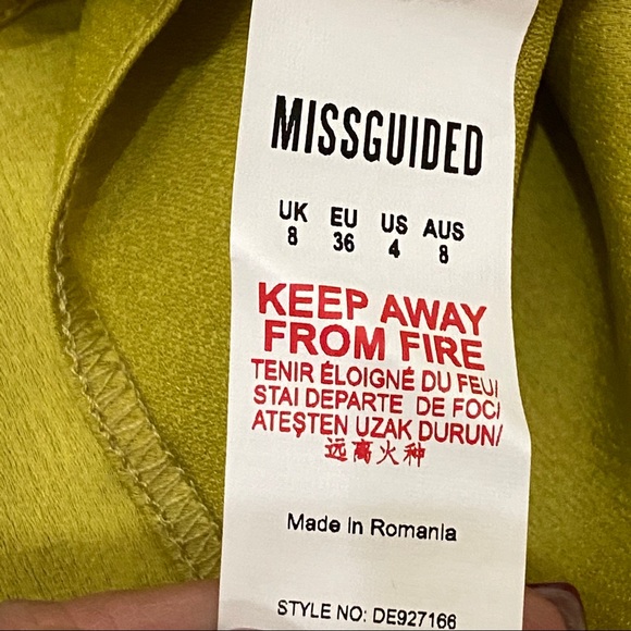 Missguided Mustard Lime Long Sleeves Plunge Dress Size 4 - Picture 13 of 16